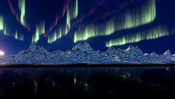 Aurora, Northern lights, mountains, reflections HD wallpaper