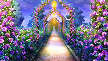 Rose Path, fantasy, light, digital, art, blossoms, garden, flowers HD wallpaper