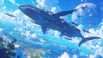 Whale Space Ship, whale, futuristic, space, battleship, blue HD wallpaper