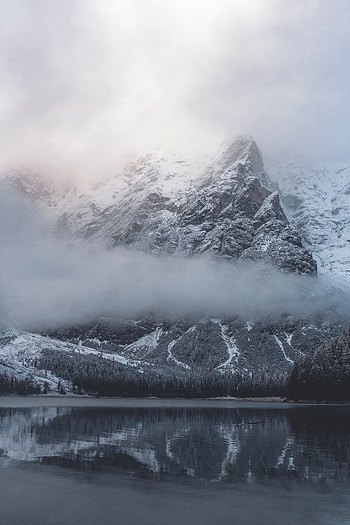 Nature, Mountains, Clouds, Lake, Shore, Bank, Snow Covered, Snowbound HD phone wallpaper