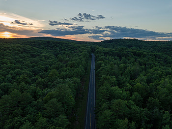 Nature, Sunset, View From Above, Horizon, Road, Woods, Scaffolding HD wallpaper