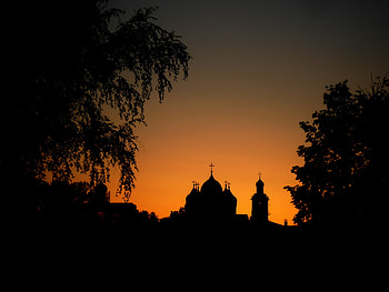 Evening in Novgorod, silhouettes, russia, sunset, novgorod HD wallpaper