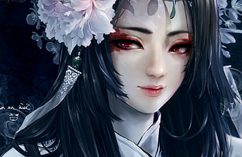 Tamn Sinh, lady, flowers, oriental, abstract HD wallpaper