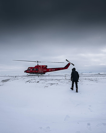 Helicopter, Winter, Snow, Miscellanea, Miscellaneous, Human, Person HD phone wallpaper