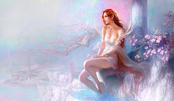 Fantasy girl, frumusete, pink, art k, fantasy, gorgeous, artk, girl, blue, superb, luminos HD wallpaper