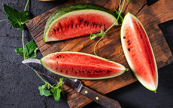 Watermelon Slices, vegetable, watermelon, slice, foog HD wallpaper