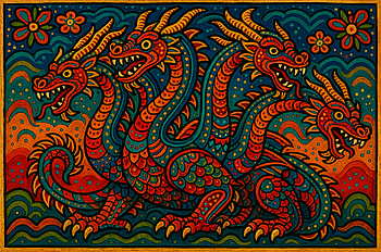 Multi-Headed Dragon Vibrant Fantasy, multi-headed dragon, dragon, mythology, colorful illustration HD wallpaper