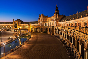 Beautiful Place, river, city lights, architecture, city, buildings, light, nature, splendor, water, Spain, evening HD wallpaper