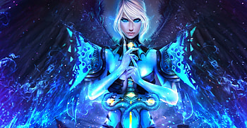 DragonHunter, blue, sword, art, dragon hunter, girl, dark, woman, fantasy, game, guild wars, luminos HD wallpaper