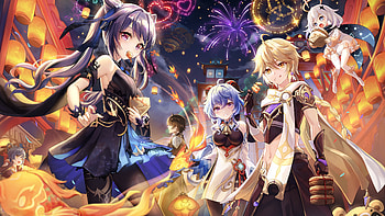 Keqing Aether Ganyu Guoba Paimon Xiangling Genshin Impact HD wallpaper
