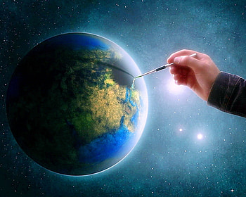 You can change the world, blue, earth, brush, globe, sky, hand HD wallpaper