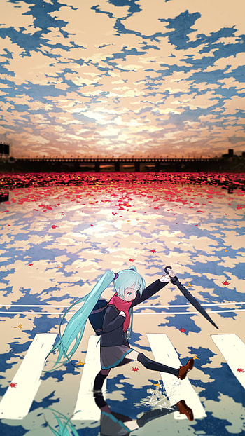 Reflection of the soul, cloud, sky, Hatsune Miku, blue hair, long hair, school uniform, Anime, Vocaloid, Sky Anime HD phone wallpaper
