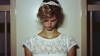 Elegant Woman in White Lace Dress, white dress, woman HD wallpaper