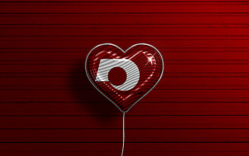 I Love Kumamoto, , realistic balloons, red wooden background, Day of Kumamoto, japaenese prefectures, flag of Kumamoto, Japan, balloon with flag, Prefectures of Japan, Kumamoto flag, Kumamoto HD wallpaper