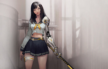Warrior Anime Girl With Sword, anime-girl, anime, artist, artwork, digital-art, sword HD wallpaper