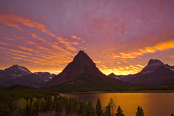 Sunset on the Lake, clouds, trees, sky, mountains, lake, sunset HD wallpaper