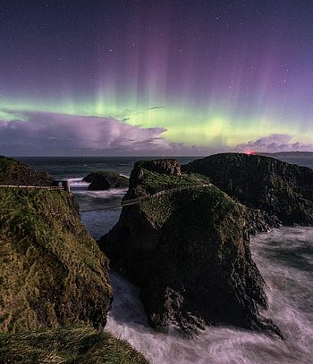 Nature, Sea, Rocks, Bridge, Northern Lights, Aurora Borealis, Storm HD phone wallpaper