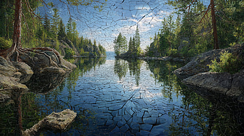Quad — Nature's Fractured Mirror: Cracked-Earth Lakescape, Landscape, Nature HD wallpaper