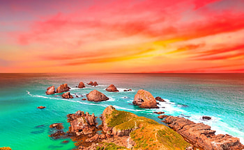magnificent colorful ocean sunset r, sea, shore, colors, r, rocks, sunset HD wallpaper