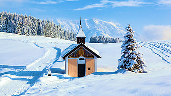 Small Chapel near Salzburg, Austria, trees, landscape, mountains, alps, snow HD wallpaper