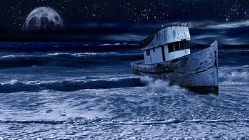 Scenic, boat, moon, snow, sky HD wallpaper