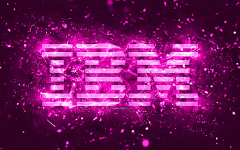 IBM purple logo, , purple neon lights, creative, purple abstract background, IBM logo, brands, IBM HD wallpaper