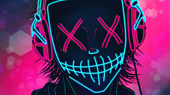 Mask Boy Listening Music Neon , neon, mask, artist, artwork, digital-art, heads HD wallpaper