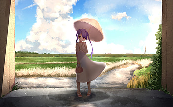 Anime Girl Umbrella Long Hairs , anime-girl, anime, umbrella, artist, artwork, digital-art, pixiv HD wallpaper