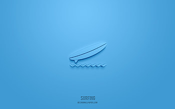 surfing 3d icon, blue background, 3d symbols, surfing, sport icons, 3d icons, surfing sign, sport 3d icons HD wallpaper