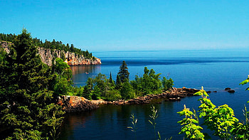 A View from Split Rock, Minnesota, cliffs, coast, trees, sky, water, usa HD wallpaper