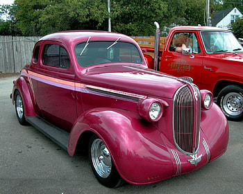 1938 plymouth chopped, road, car, plymouth, red HD wallpaper
