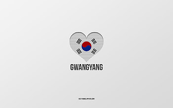 I Love Gwangyang, South Korean cities, Day of Gwangyang, gray background, Gwangyang, South Korea, South Korean flag heart, favorite cities, Love Gwangyang HD wallpaper