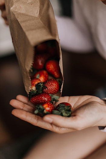 Fruits, Food, Strawberry, Berries, Hand, Package, Packet HD phone wallpaper