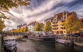 Copenhagen houses, Danish architecture, Autumn charm, Canal scenery HD wallpaper