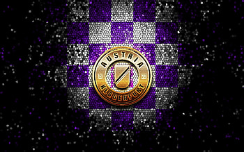 Austria Klagenfurt FC, glitter logo, Austrian Bundesliga, violet white checkered background, soccer, austrian football club, Austria Klagenfurt logo, mosaic art, football, SK Austria Klagenfurt, Austria HD wallpaper