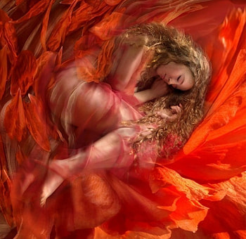 Sleep Well, 3d, fantasy, red, orange, woman, female HD wallpaper