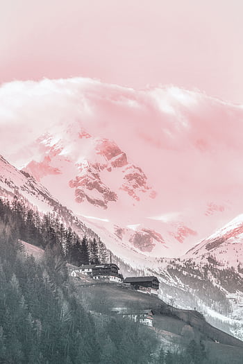 A que snowy mountain landscape with pine trees and clouds during winter. HD phone wallpaper