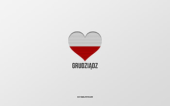 I Love Grudziadz, Polish cities, Day of Grudziadz, gray background, Grudziadz, Poland, Polish flag heart, favorite cities, Love Grudziadz HD wallpaper