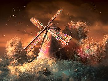 Colors Of The Wind, artist, digital-art, artwork, deviantart, windmill HD wallpaper