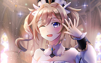 Barbara, portrait, Genshin Impact, manga, blue eyes, Barbara Genshin Impact, artwork HD wallpaper