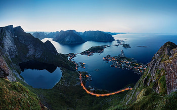 amazing view of lofoten archipelago norway, sea, achipelago, lights, dusk, mountains HD wallpaper