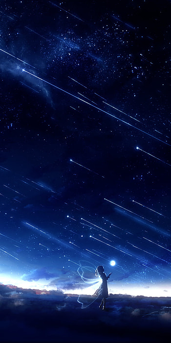 shooting star, long hair, wings, star, Anime, Original HD phone wallpaper