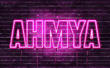 Happy Birtay Ahmya, , pink neon lights, Ahmya name, creative, Ahmya Happy Birtay, Ahmya Birtay, popular japanese female names, with Ahmya name, Ahmya HD wallpaper