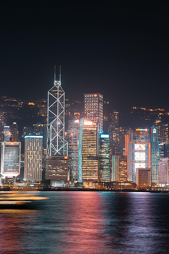 Cities, Building, Lights, Reflection, Long Exposure, Night City HD phone wallpaper