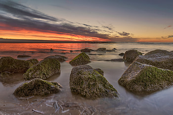 Nature, Sunset, Stones, Horizon, Shore, Bank HD wallpaper