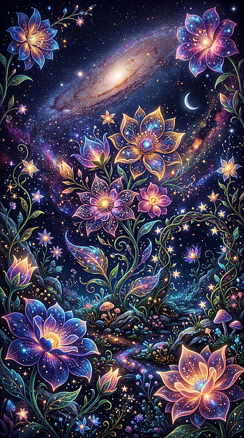 Celestial Bloom — Floral , floral, flower, galaxy, Night Sky, moon HD phone wallpaper