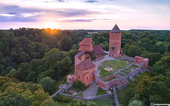 Turaida Castle in Latvia, Latvia, castle, forest, sunset HD wallpaper