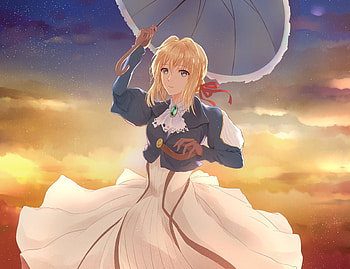 Outdoor, umbrella, Violet Evergarden HD wallpaper