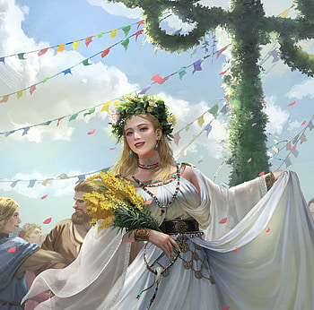 Girl, art, zonghao liu, yellow, fantasy, green, gurl HD wallpaper