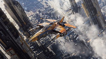 Sci-Fi Starfighter Soars Above Futuristic Cityscape, starfighter, Sci Fi HD wallpaper